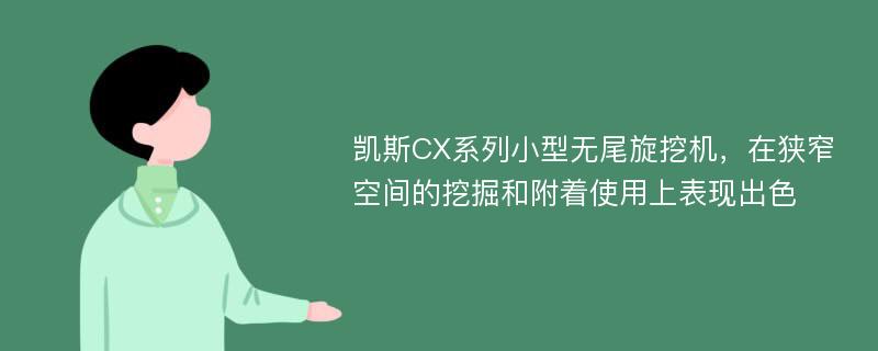 凯斯CX系列小型无尾旋挖机，在狭窄空间的挖掘和附着使用上表现出色