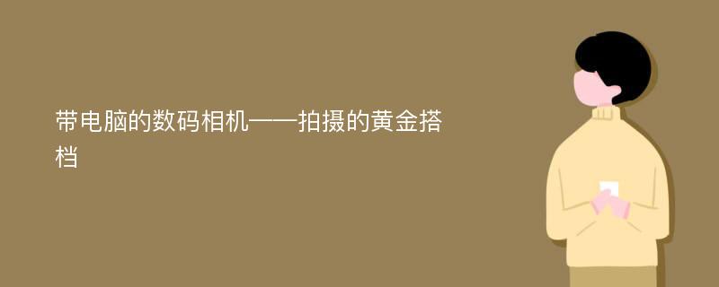 带电脑的数码相机——拍摄的黄金搭档